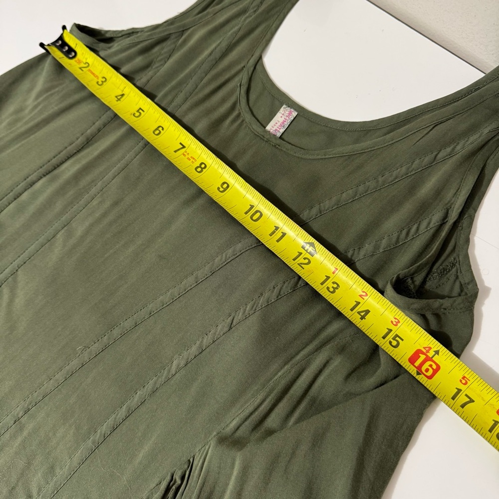 Free People whimsy ferry, layering, bohemian BoHo Olive Green Tank Top small - Picture 3 of 7